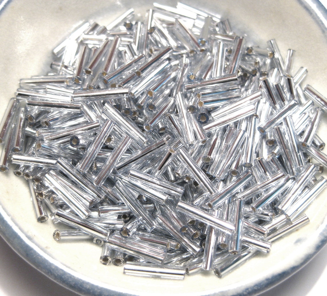 20 Grams Silver Silver Lined Bugle Beads 9mmno.st6 Etsy