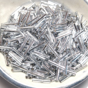 20 Grams SIlver Silver Lined Bugle Beads 9mm(No.ST6-157)