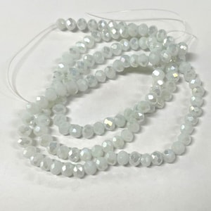 1 Strand of Electroplated Opaque White AB Rondelle Faceted Glass Crystal Beads 4mm. No.PT59-1013