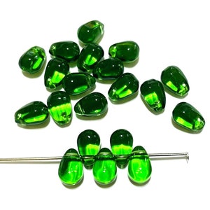 20 cuentas de vidrio con forma de lágrima verde de 9 mm (N.º TTD7-1706)