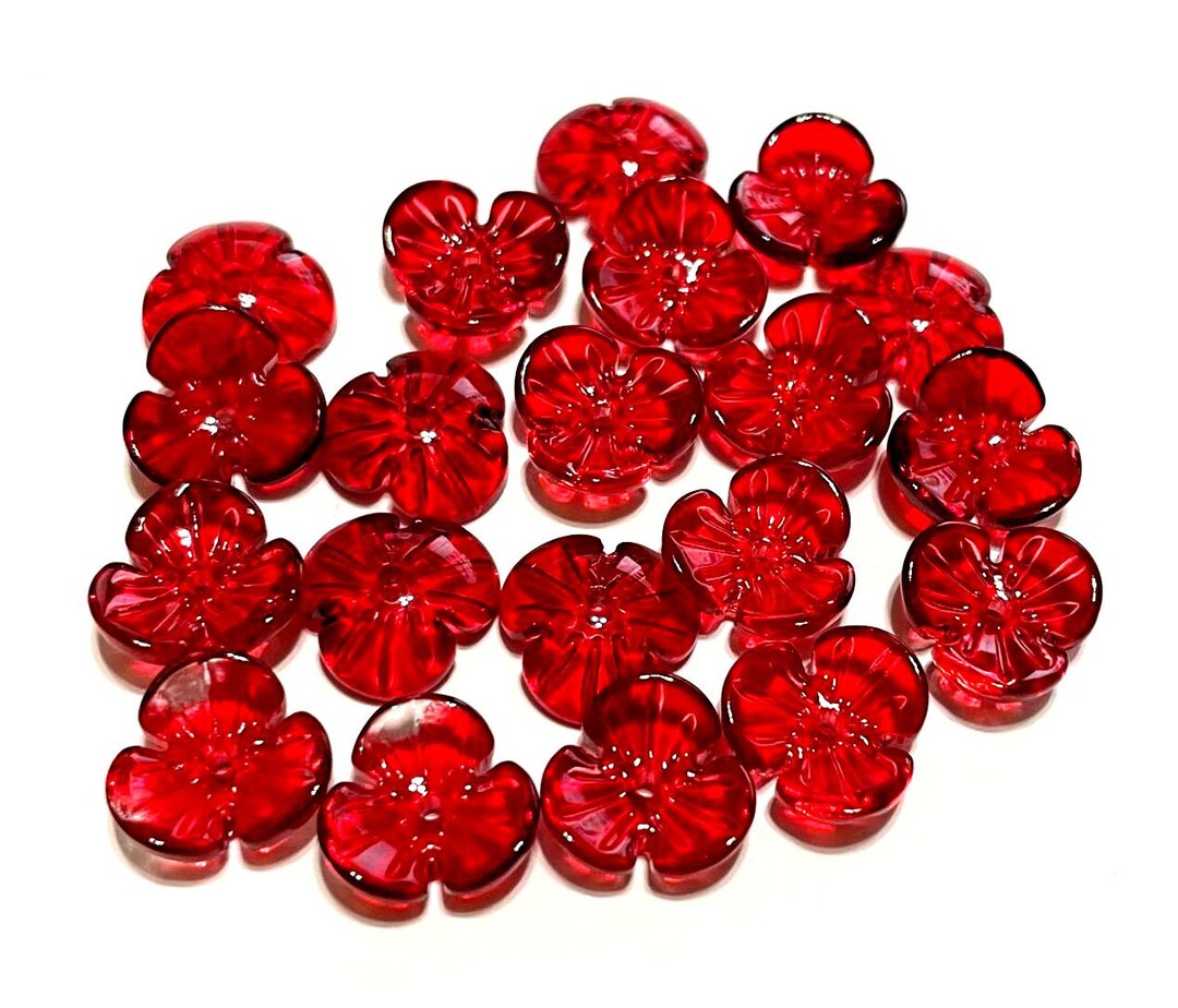 20pcs of Red 3petal Flower Glass Beads 13mm no.13mpe111093 Etsy