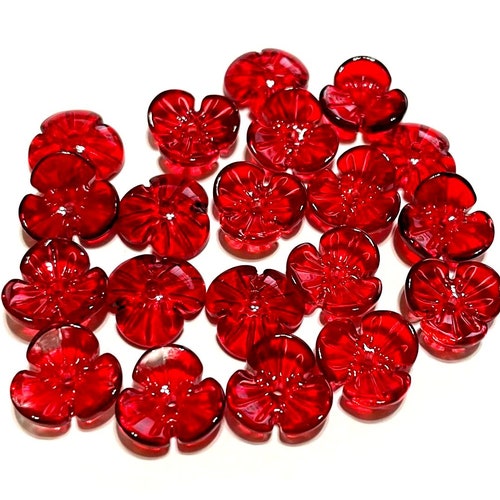 20pcs of Red 3petal Flower Glass Beads 13mm no.13mpe11 Etsy
