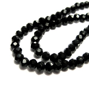 1 Strand of Opaque Black Faceted Rondelle Glass Crystal Beads 4mm No.02-833