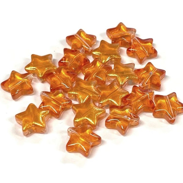 20pcs of Orange Star Glass Beads with Gold Glitter Powder Translucent Star Bead 10mm (No.ST24-1059)