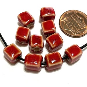 10pcs of Red Ceramic Beads 8mm Cube Ceramic Beads (No.SQ8-229)