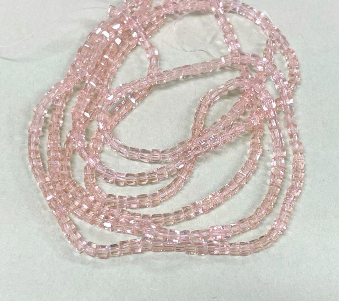 Pink Translucent Bar 1 Strand (195pcs) of Transparent Pink Cube Glass Beads 2mm (no.sq8-1680 ...
