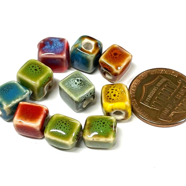 10pcs of Mixed Ceramic Beads 8mm Cube Ceramic Beads (No.SQ70-228)