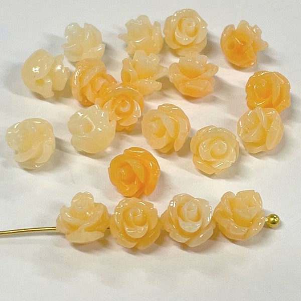 20pcs of Orange Peach Gradient Flower Beads Shell Powder Pressed Rose Flower Beads 6mm (No.SFL6-2695)