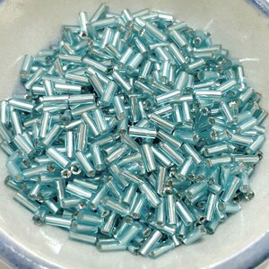 20 Grams Blue Silver Lined Bugle Beads 4.5mm(No.BST66-123)