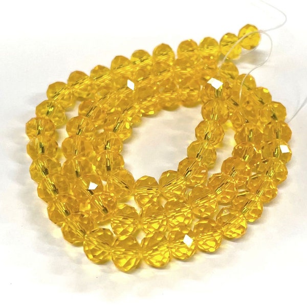 1 Strand of Yellow 8mm Rondelle Faceted Glass Crystal Beads (No.14-1391)