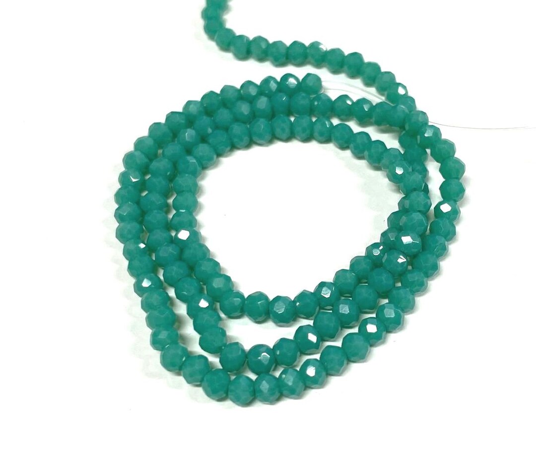 1 Strand of Opaque Teal Blue Faceted Roundelle Glass Crystal Beads 4mm