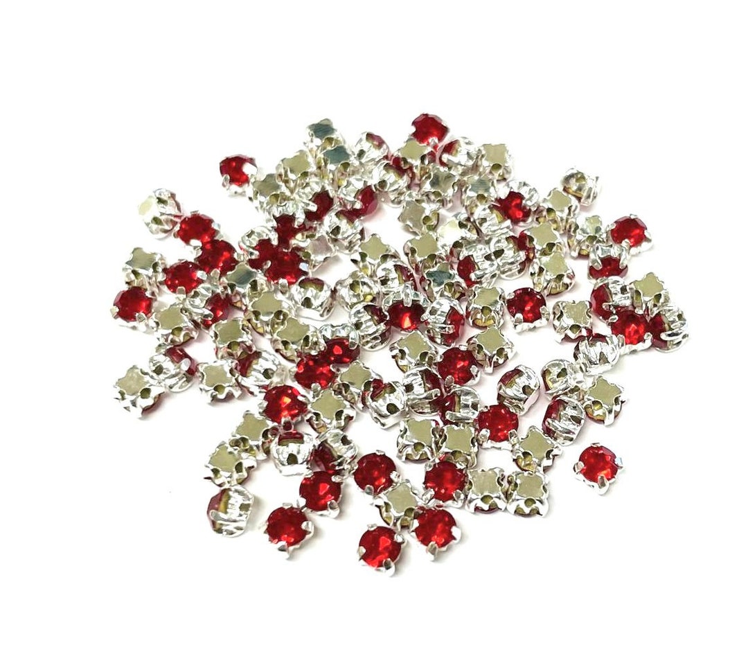100pcs of Red Sew on Crystals Rhinestones With Silver Plated Brass Setting 4mm Round No.11721