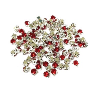 100pcs of Red Sew On Crystals Rhinestones with Silver plated Brass setting 3.5mm Round( No.11-686)