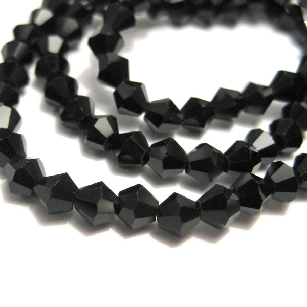 1 Strand (95pcs) of Opaque Black Bicone Beads 4mm Glass Beads (N0.BC2-601)