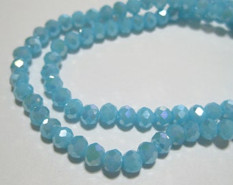 1 Strand of  Electroplated Opaque Aqua Blue Rondelle Faceted Glass Crystal Beads 4mm. No.55PT-1009