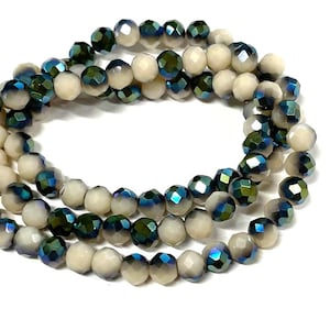 6mm White Green AB Faceted Rondelle Crystal Glass Beads (90pcs)