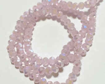 1 Strand of Opaque Pink AB 4mm Rondelle Faceted Glass Crystal Beads. No.61-894