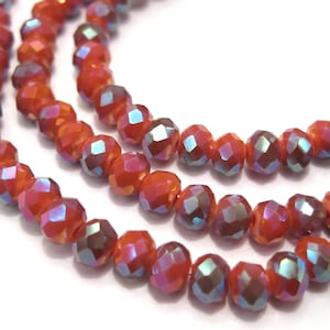 1 Strand of Opaque Red 4mm Rondelle Faceted Glass Crystal Beads. No.175-976