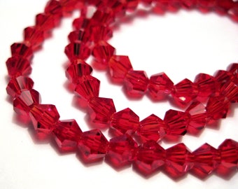 1 Strand (98pcs) of Red Bicone Beads 4mm Glass Beads (N0.BC18-610)