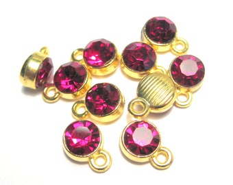 10pcs Gold Plated Rose Pink Glass Crystal Charms 7x10mm Rhinestone Charms Pendants(No.G10-2272)