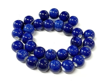 Cozylkx 20 Pezzi di Perline in Ceramica con Foro Grande, Perline di Porcellana Cinese Rotonde Irregolari da 11 Mm con Motivo a Strisce Perline Distanziatrici per La Creazione di Gioielli