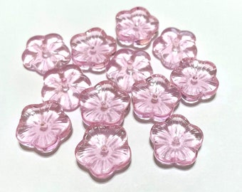 20pcs of Pink Flower Glass Beads (No.FLPB4-1563)