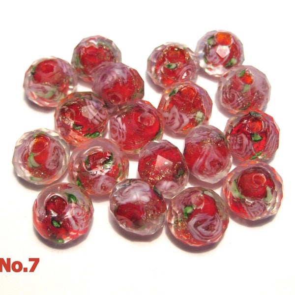 10pcs of Red Handmade Lampwork Beads 10mm Rondelle Faceted Glass Beads (No.7-2254)