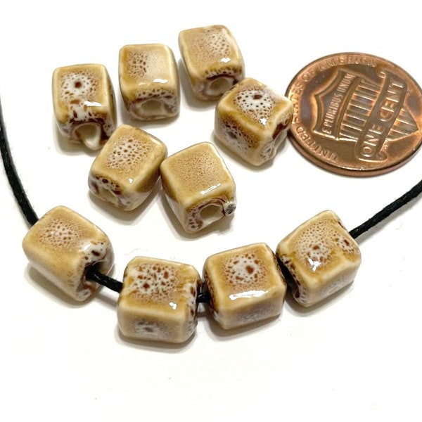 10pcs of Light Brown Ceramic Beads 8mm Cube Ceramic Beads (No.SQ10-225)