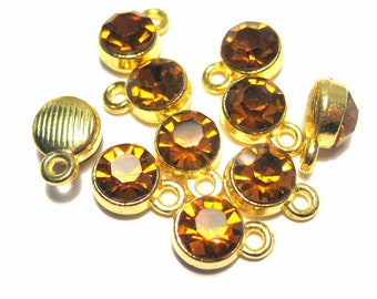 10pcs Gold Plated Topaz Glass Crystal Charms 7x10mm Rhinestone Charms Pendants(No.G11-2270)