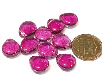 10pcs of Magenta Flat Smooth Teardrop Glass Beads 12x10mm( No. FD15-1208)
