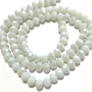 1 Strand (90pcs) of White Electroplate Plated Opaque Rondelle Faceted Glass Crystal Beads 6mm (No.PT59-1369)