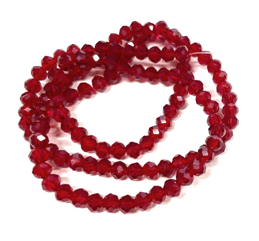 1 Strand of Transparent Ruby Red Faceted Rondelle Glass Crystal Beads ...