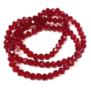 1 Strand of Transparent Ruby Red Faceted Rondelle Glass Crystal Beads 4mm. No.199-914A