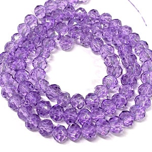 1 Strand (90pcs) of Transparent Lavender 6mm Rondelle Faceted Glass Crystal Beads (No.23-1266)