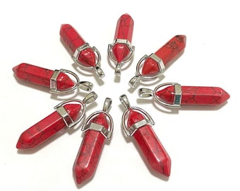 1pc Red Turquoise Howlite Point Pendants Silver Bail Hexagon Gemstone Point Pendants(No.GC16-2406)
