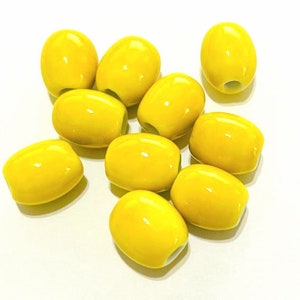 10 Yellow Oval Ceramic Beads: Handmade Jewelry Supplies (12x10mm) (No.OV1-317)