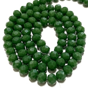 1 Strand (90pcs) 6mm Rondelle Opaque Green Faceted Glass Crystal Beads (No.76-1287)
