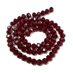 1 Strand of Dark Red 6mm Rondelle Faceted Glass Crystal Beads (No.19-1395)