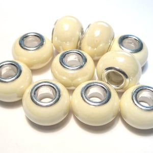 10 Creamy White Ceramic Rondelle Beads Large Hole European Style, 14x9mm(No.CL12-275)