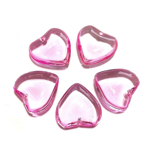 5pcs de grandes perles de verre coeur gonflé rose transparent 20mm (No.HTOP7-1663)