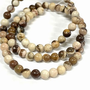 1 rang de perles de pierre naturelle rondes lisses 6 mm en jaspe zébré (GMZB-2469)