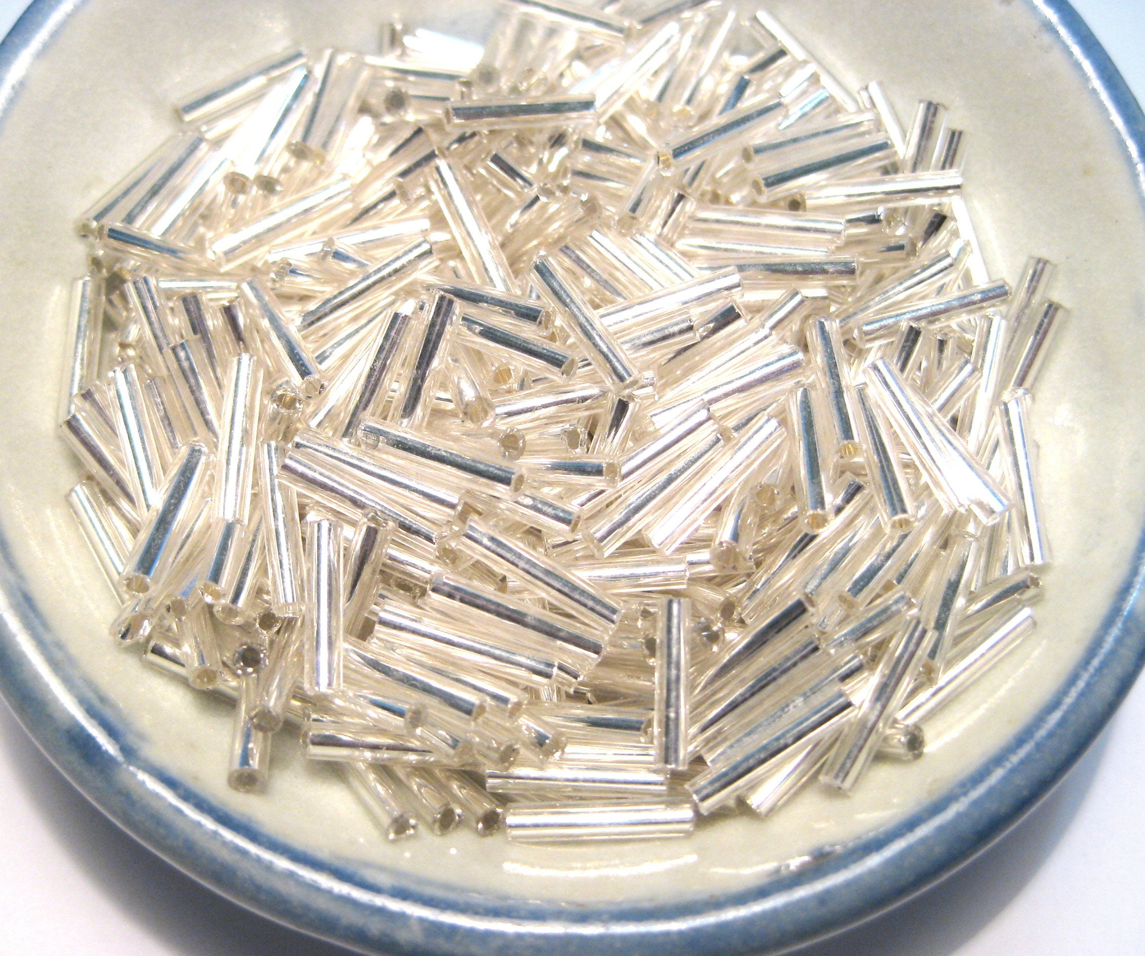 20 Grams Silver White Silver Lined Bugle Beads 9mm(No.ST1-154)
