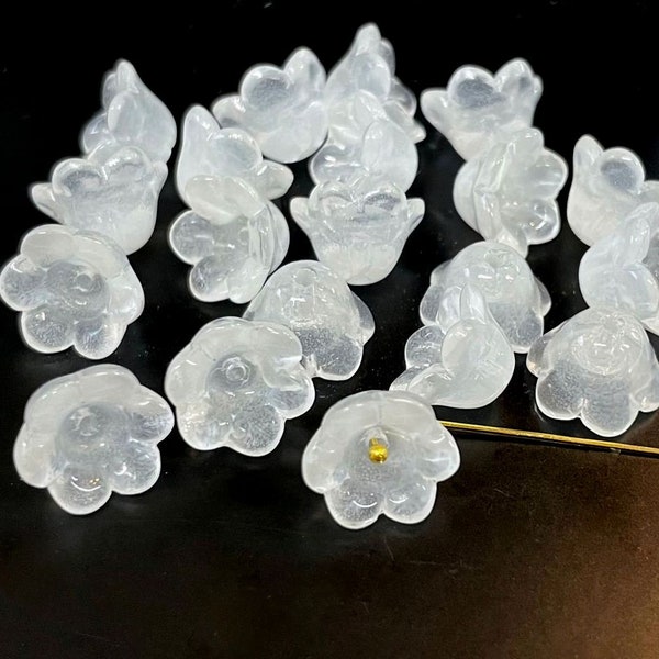 20pcs of Milky White Frosted Bell Flower Glass Beads 12x7mm (No.FL14-2035)