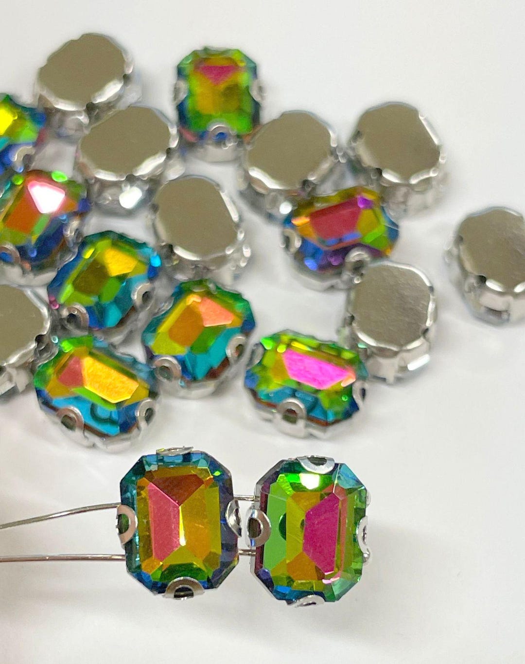 Rectangle Rhinestone Pattern 20 Rainbow Rectangle Sew on Rhinestones With Stainless Steel Setting(no ...