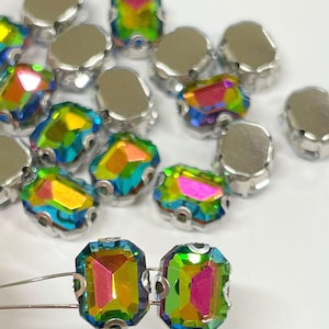 20pcs of Rainbow Rectangle Sew On Crystals Rhinestones with Stainless Steel setting 10mm Round( No.15-3059)