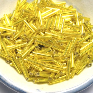 20 Grams Yellow Silver Lined Bugle Beads 9mm(No.ST3-156)