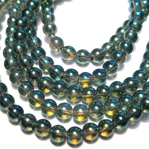 1 Strand (208pcs) of Green AB Smooth Round Glass Beads 4mm (No.SMRD4-1747)