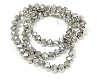 1 Strand Metallic Silver Faceted Rondelle Crystal Beads 6mm (90pcs)