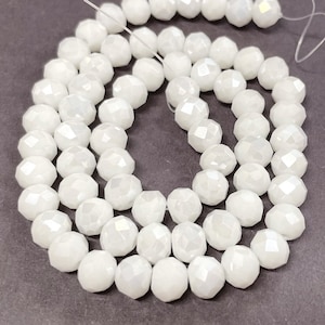 1 Strand of Electroplated Opaque White Rondelle Faceted Glass Crystal Beads 8mm (No.59PT-1462)
