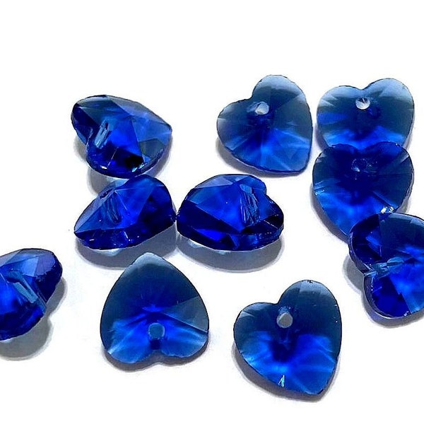 10pcs of Transparent Blue Heart Faceted Crystal Glass Beads 10mm (No.HT4-1639)